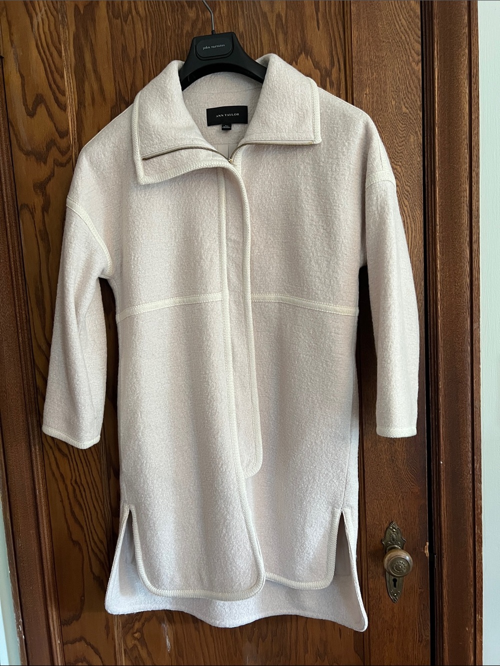 Ann Taylor Cream Zip-Front Trench Coat